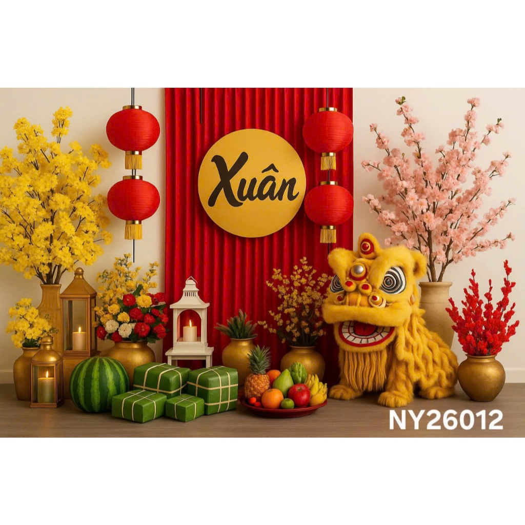 Tranh vải tết 2026 - Phông nền trang trí tết 2026 - Phông chụp ảnh tết 3D - Tranh Tết 2026