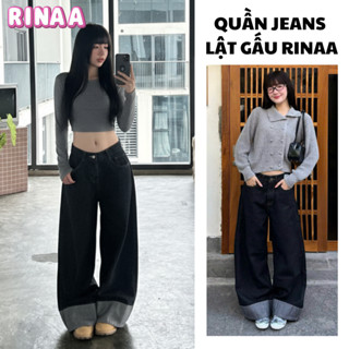  Quần Jeans Nữ Ống Suông Rộng Lật Gấu RETRO MIAA Cạp Cao Tôn Dáng Quần Bò Dài Ống Rộng Tôn Dáng 