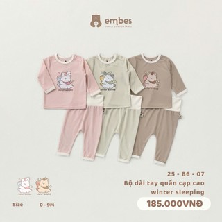  Bộ Sơ Sinh Dài Tay Embes Bộ Dài Tay Hình In Ngực Cạp Cao Cài Cúc Cổ Chất Cotton Cho Bé Từ 0-9 Tháng 