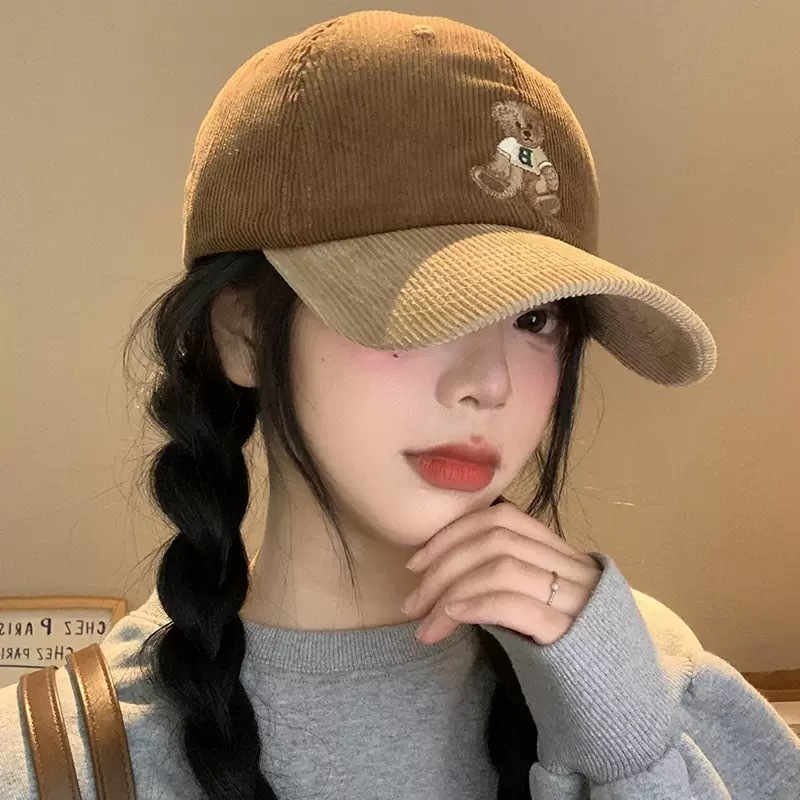 Mũ lưỡi trai unisex vải nhung tăm thêu hình Gấu bóng chày dễ thương, nón kết phối đồ siêu xinh style Hàn Quốc