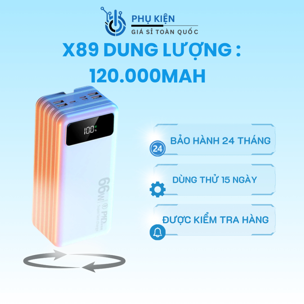 Sạc nhanh X89 dung lượng 120000mAh hỗ trợ sạc nhanh