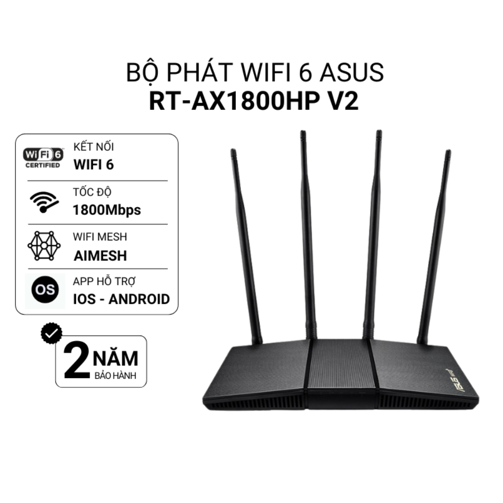 Bộ phát Wifi Chuẩn Wifi 6 Asus AX1800HP V2 ( Xuyên tường, Air Mesh 360 Wifi Mesh, Parental Control, 