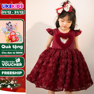  Đầm váy công chúa cao cấp sang trọng cho bé gái hoạ tiết TRÁI TIM XÙ  kèm cài  MH43 D56 - LikeKids 
