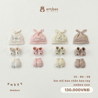  Set Bao Tay Bao Chân Kèm Mũ Embes Set 3 Món Phụ Kiện Chất Cotton Mềm Mại Cho Bé Sơ Sinh 0-6 Tháng 
