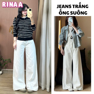  Quần Jean Nữ Trắng Suông Ống Rộng Lưng Cao Quần Bò Nữ Jean Denim Mềm Ôm Eo Tôn Dáng HOTTREND 