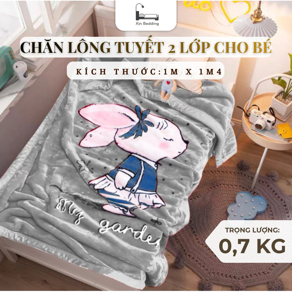 Chăn lông tuyết 2 lớp hoạ tiết 3D cho bé kích thước 1m-1m4 dày dặn ấm áp
