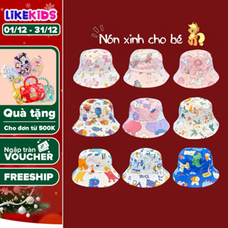  NÓN TRÒN cho bé gái hoạ tiết dễ thương  vòng tròng dưới 55cm  - LikeKids 