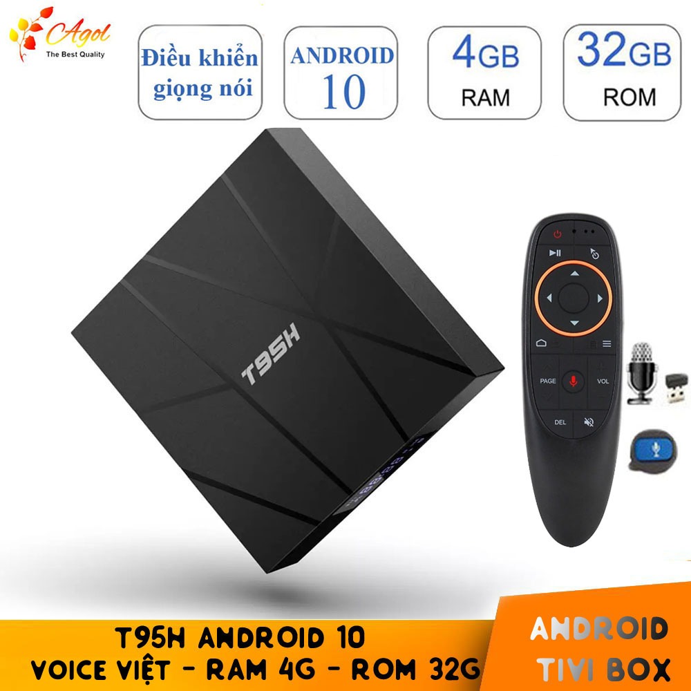 tivi box T95h điều khiển cử chỉ và giọng nói tiếng việt 4GB RAM 32GB ROM android 10 voice có cài sẵn