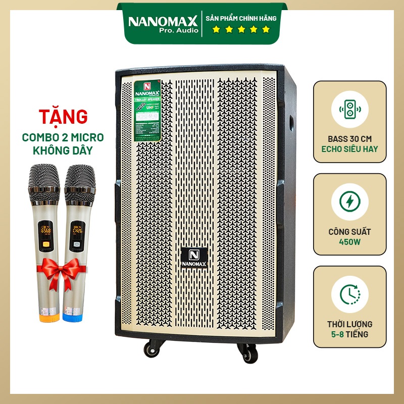Loa Kéo Nanomax SK-12F3 – Bass 30cm, Công Suất 450W, Bluetooth 5.0, Pin 7.5 Giờ