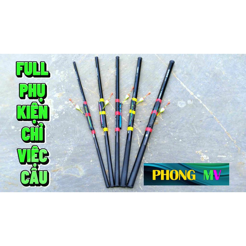 Combo Cần tay giá rẻ lắp sẵn phụ kiện câu cá tự nhiên rô trê diếc size 2m7 3m6 4m5 5m4 6m3