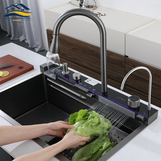  Chậu Rửa Bát 1 Hố Cao Cấp Hato Hiển Thị Nhiệt Độ Bồn Rửa Chén 1 Ngăn Lớn Phủ Nano Tổ Ong Chống Xước 