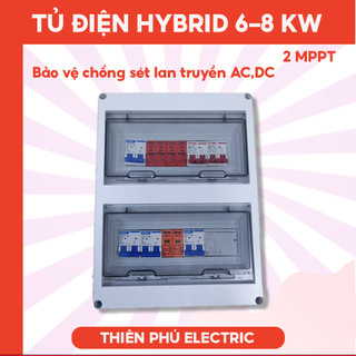 Tủ điện năng lượng mặt trời hybrid 1 pha 5-8kw/ 2 MPPT ,đấu sẵn dây , tích hợp chống sét Lan truyền AC/DC