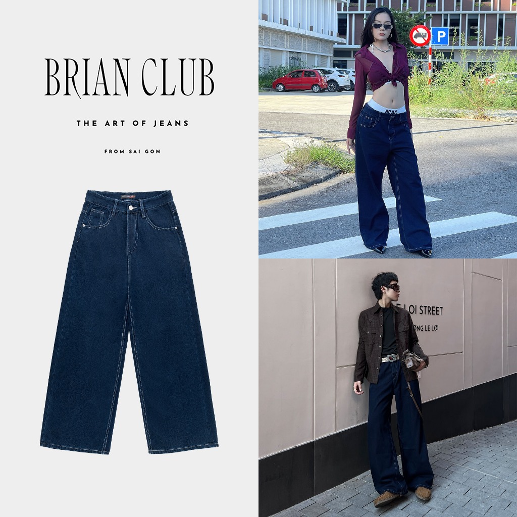 DARK BLUE JEANS BRIAN CLUB-Quần Jeans Dài Ống Suông Màu Xanh Đậm Form Unisex Menswear