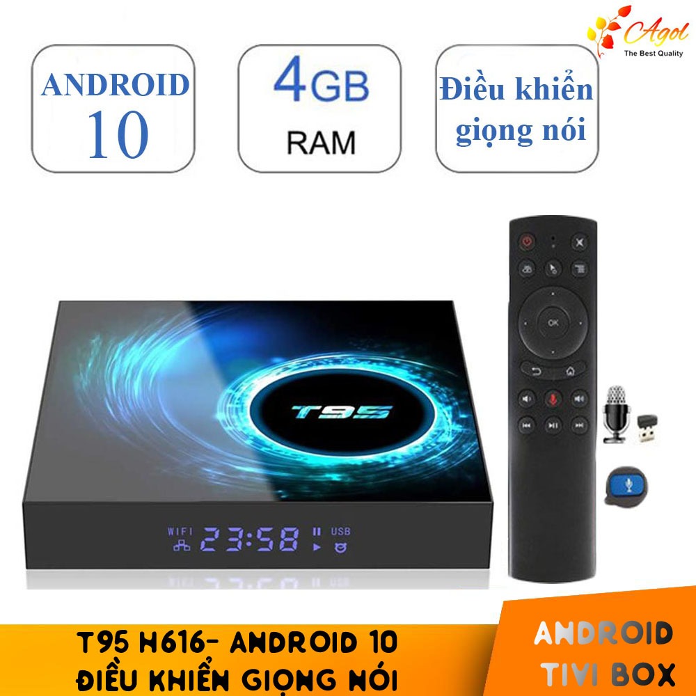 Android tivi box T95 H616 android 10 mới 4GB RAM 32GB ROM  có điều khiển giọng nói và cử chỉ cài sẵn