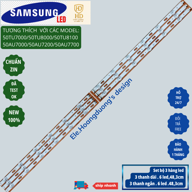 Thanh LED Tivi Samsung 50TU7000/50tu7200/50TU8000/50tu8100/50AU7000/50AU7200/50AU7700 (Bộ 6 Thanh – 