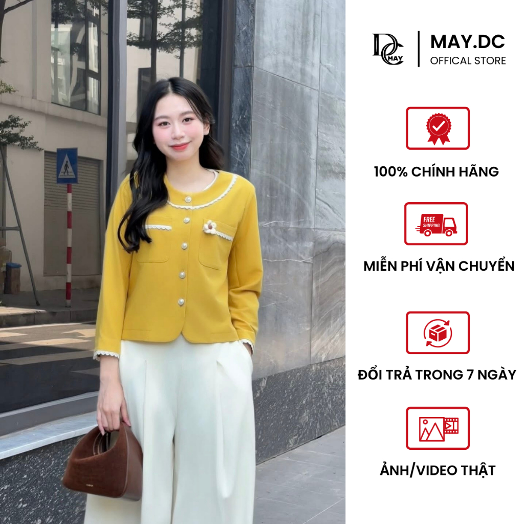 AURELIA DAISY By MAY.DC DESIGN Áo Dạ Tweed Vàng Pastel Nút Ngọc Trai – Viền Ren Tạo Điểm Nhấn Nổi Bậ