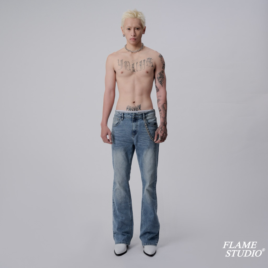 𝑭𝑳𝑨𝑹𝑬 𝑫𝑬𝑵𝑰𝑴 𝑰𝑵 𝑳𝑰𝑮𝑯𝑻 𝑩𝑳𝑼𝑬 , QUẦN JEAN Nam Ống Loe màu Light Blue | BigBuy360 - bigbuy360.vn