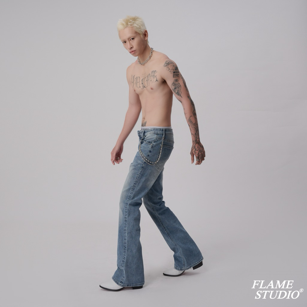 𝑭𝑳𝑨𝑹𝑬 𝑫𝑬𝑵𝑰𝑴 𝑰𝑵 𝑳𝑰𝑮𝑯𝑻 𝑩𝑳𝑼𝑬 , QUẦN JEAN Nam Ống Loe màu Light Blue | BigBuy360 - bigbuy360.vn