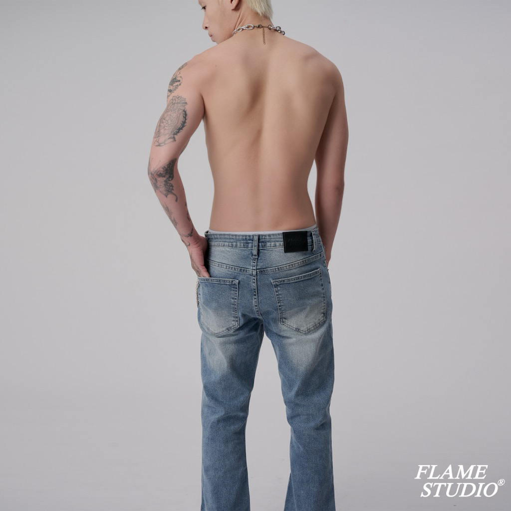 𝑭𝑳𝑨𝑹𝑬 𝑫𝑬𝑵𝑰𝑴 𝑰𝑵 𝑳𝑰𝑮𝑯𝑻 𝑩𝑳𝑼𝑬 , QUẦN JEAN Nam Ống Loe màu Light Blue | BigBuy360 - bigbuy360.vn