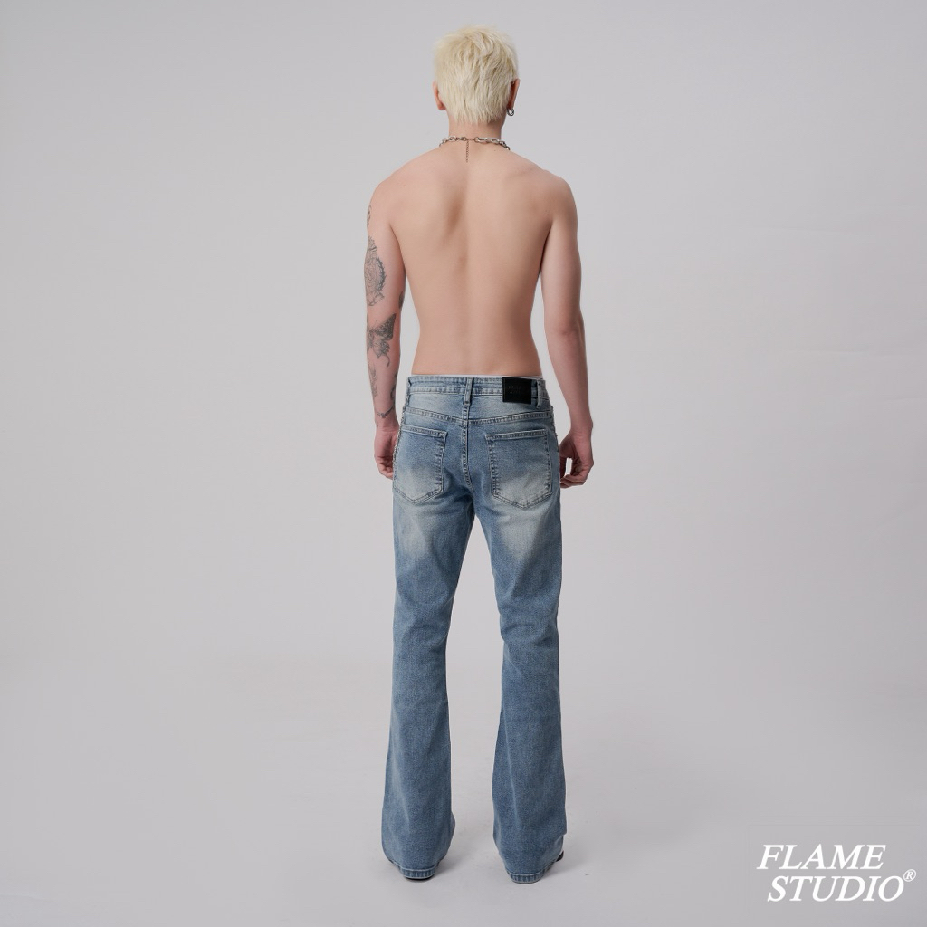 𝑭𝑳𝑨𝑹𝑬 𝑫𝑬𝑵𝑰𝑴 𝑰𝑵 𝑳𝑰𝑮𝑯𝑻 𝑩𝑳𝑼𝑬 , QUẦN JEAN Nam Ống Loe màu Light Blue | BigBuy360 - bigbuy360.vn