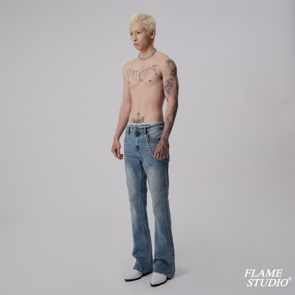 𝑭𝑳𝑨𝑹𝑬 𝑫𝑬𝑵𝑰𝑴 𝑰𝑵 𝑳𝑰𝑮𝑯𝑻 𝑩𝑳𝑼𝑬 , QUẦN JEAN Nam Ống Loe màu Light Blue | BigBuy360 - bigbuy360.vn