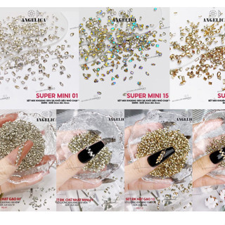  đá khối mini đá khối super siêu nhỏ đá khối vuông hạt gạo chân nhọn vàng trang trí Nails túi 100 viên 