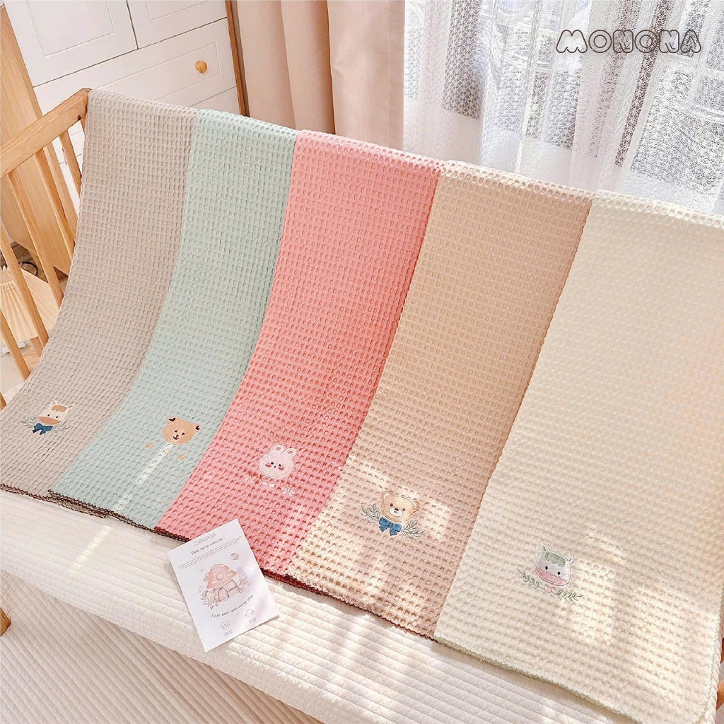 Chăn lưới, chăn thêu vải Waffle vải sợi tre cao cấp Monona cho bé