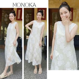  Váy dáng dài đi biển sát nách form rộng suông voan thêu hoa hồng tiểu thư bánh bèo 2 lớp sang trọng Đầm nữ ba lỗ T1135G 