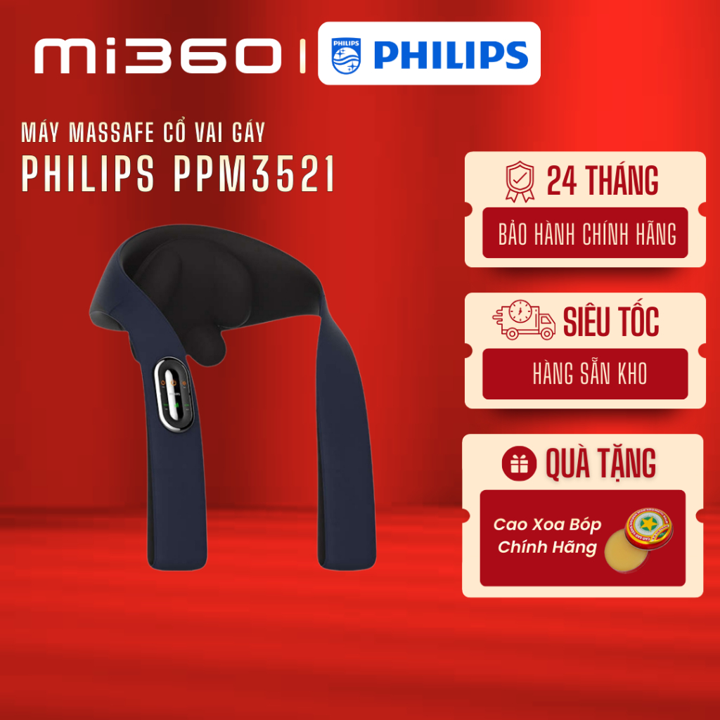 Máy Massage Cổ Vai Gáy PHILIPS 3521 - Cảm biến nhiệt chườm ấm - massage 3D đa hướng