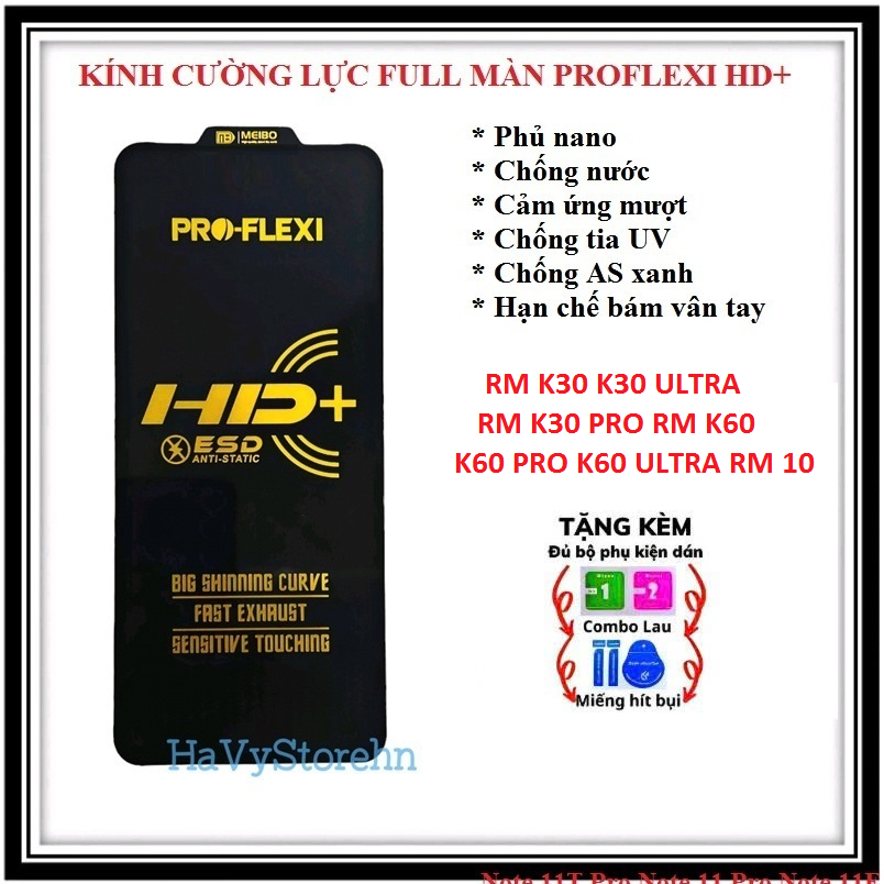Kính cường lực PROFLEXI HD+ Full màn Dành cho Redmi K30 K30 Ultra K30 Pro Redmi K60 K60 Pro K60 Ultr