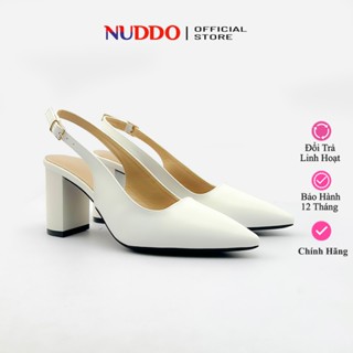  Giày Cao Gót Nữ Mũi Nhọn 7 Phân Thời Trang Guốc Công Sở Bít Mũi Đế Vuông Dáng Slingback NUDDO N888 