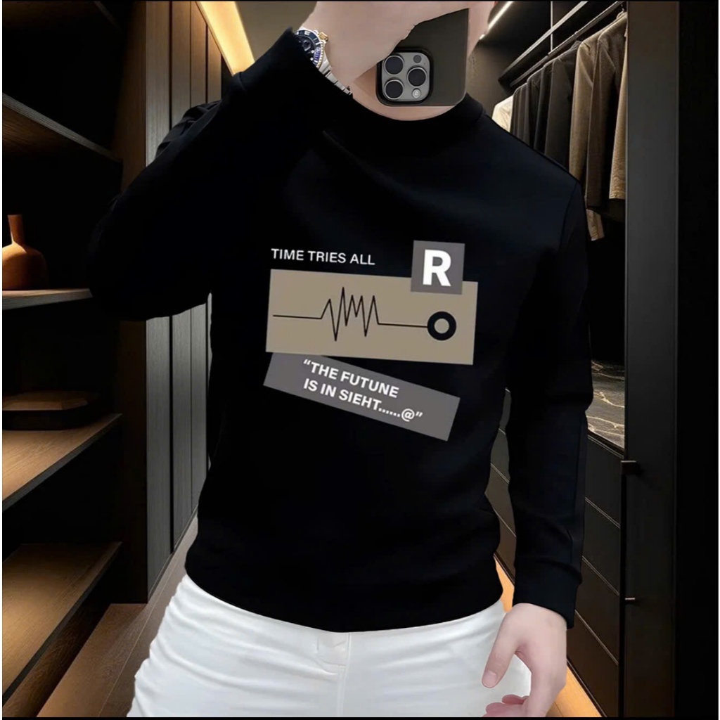[BST 2025] F.S.SHOP68 - Áo thun nam tay dài 2 màu ĐEN/TRẮNG in TIME R vải thun da cá mềm thấm hút mồ