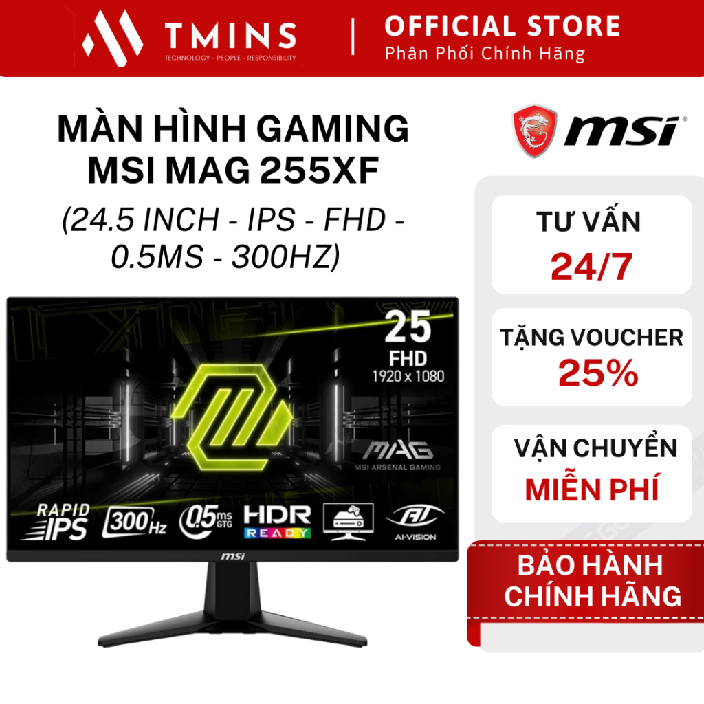 Màn Hình Gaming MSI MAG 255XF (24.5 inch - IPS - FHD - 0.5ms - 300Hz) - Hàng chính hãng.