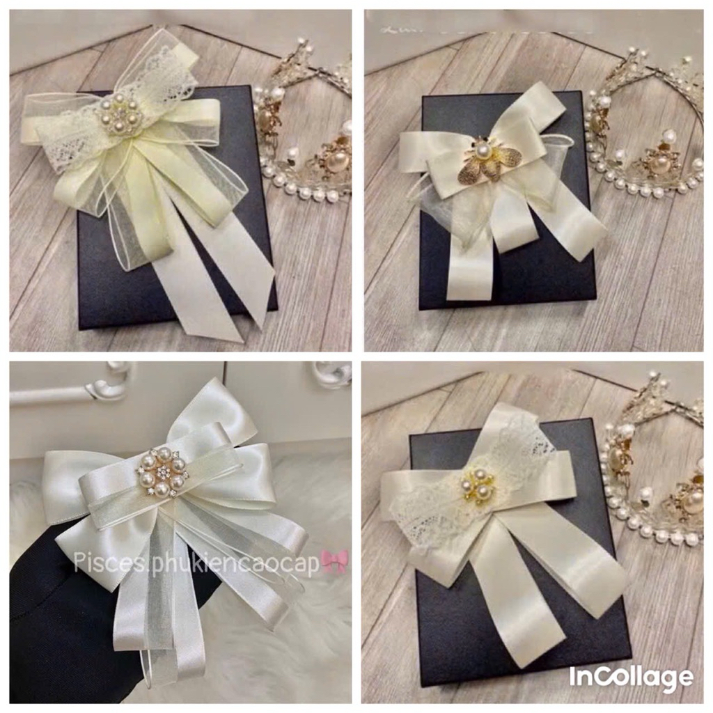 Nơ Cài áo (gim , tag) thiết kế cao cấp nhiều mẫu tông màu be, nude [video kèm ảnh thật 100%]