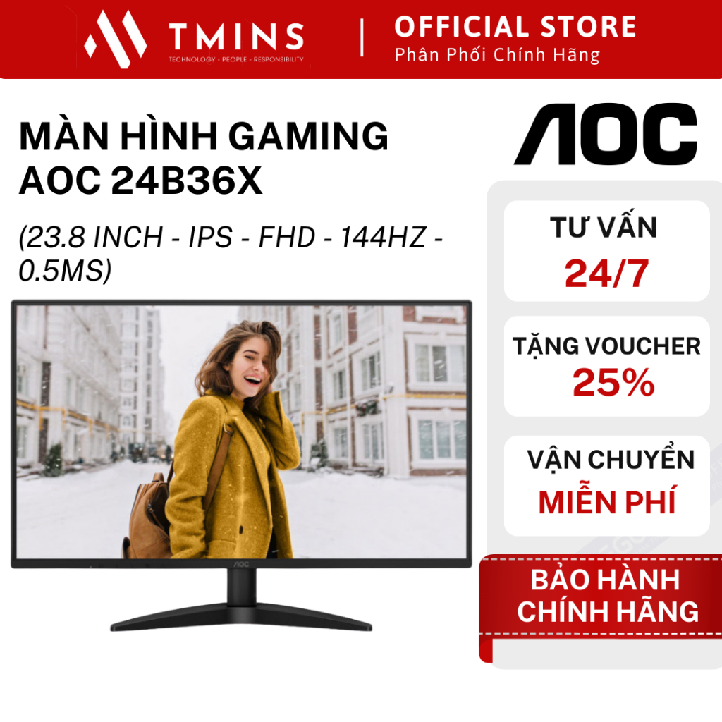 Màn Hình Gaming AOC 24B36X (23.8 inch - IPS - FHD - 144Hz - 0.5ms) - Hàng chính hãng.
