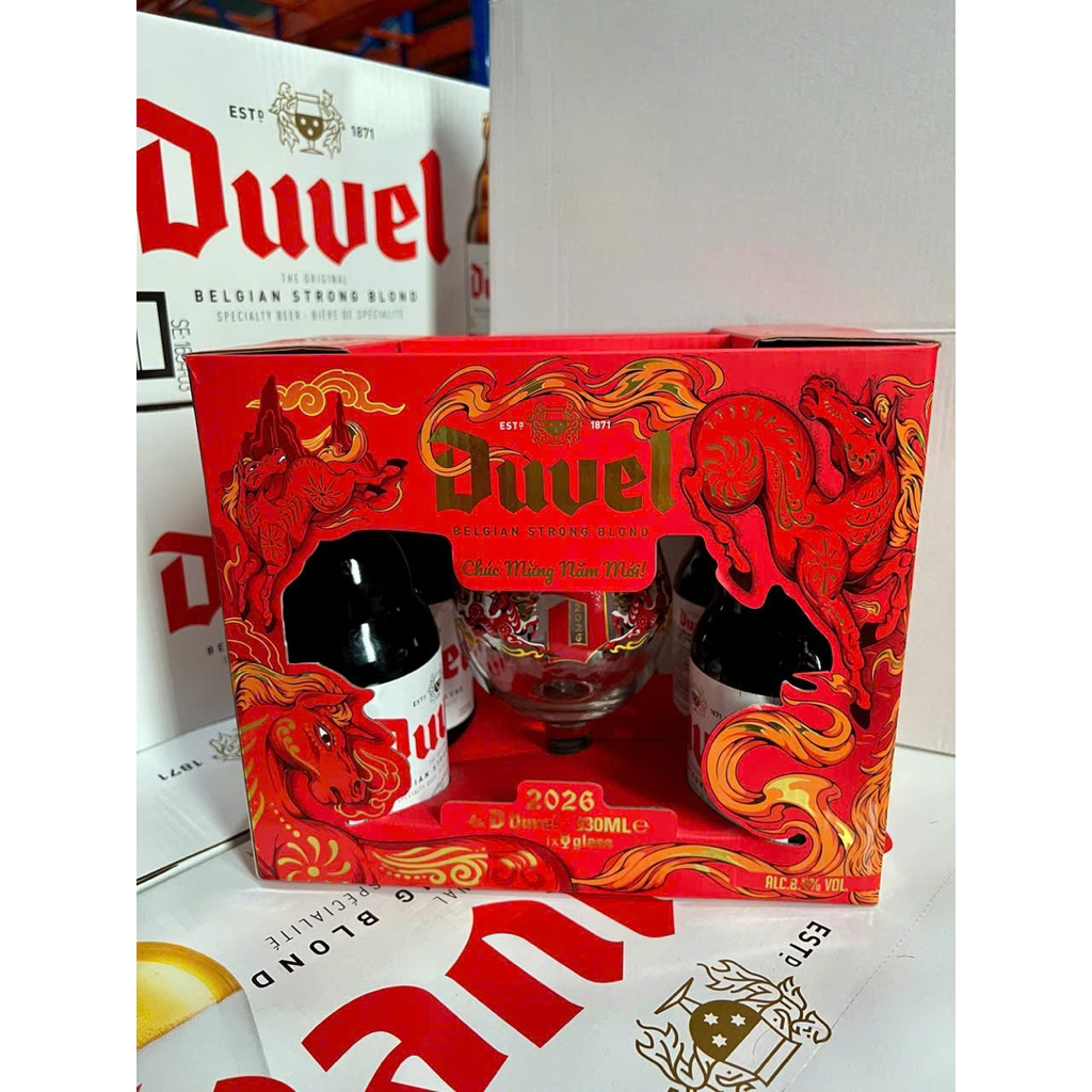 Hộp quà 4 chai Duvel 330ml (kèm 1 ly) - Phiên bản 2026