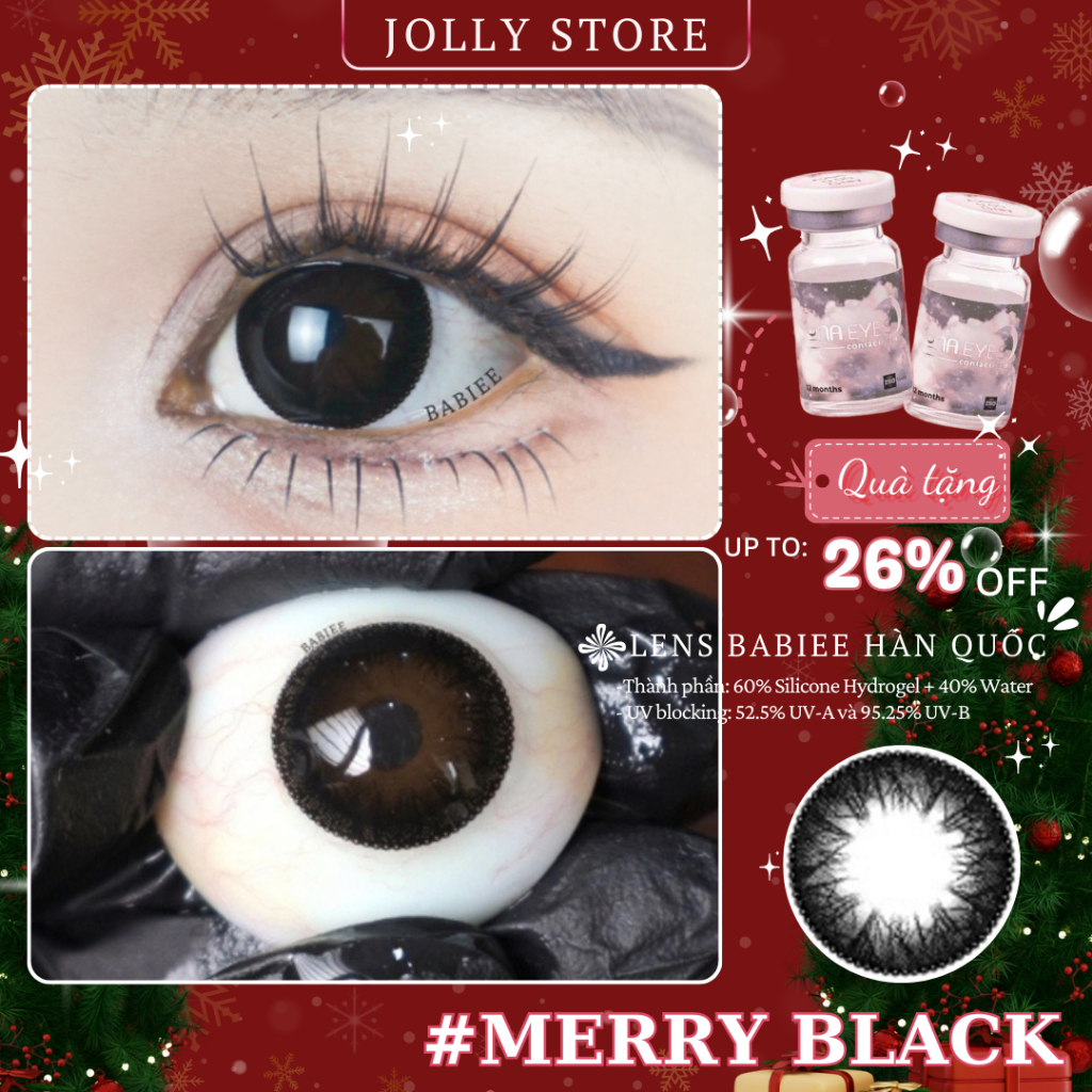 Lens Merry Black BABIEE EYES Kính áp tròng JOLLY STORE giãn to