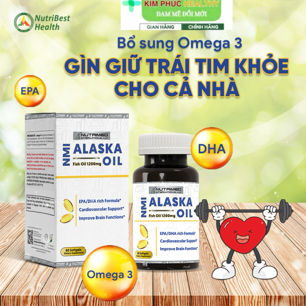 Dầu Cá Alaska NMI ALASKA OIL Mỹ – Omega 3 EPA DHA Hỗ Trợ Tim Mạch – Hàng Chính Hãng – 60 Viên