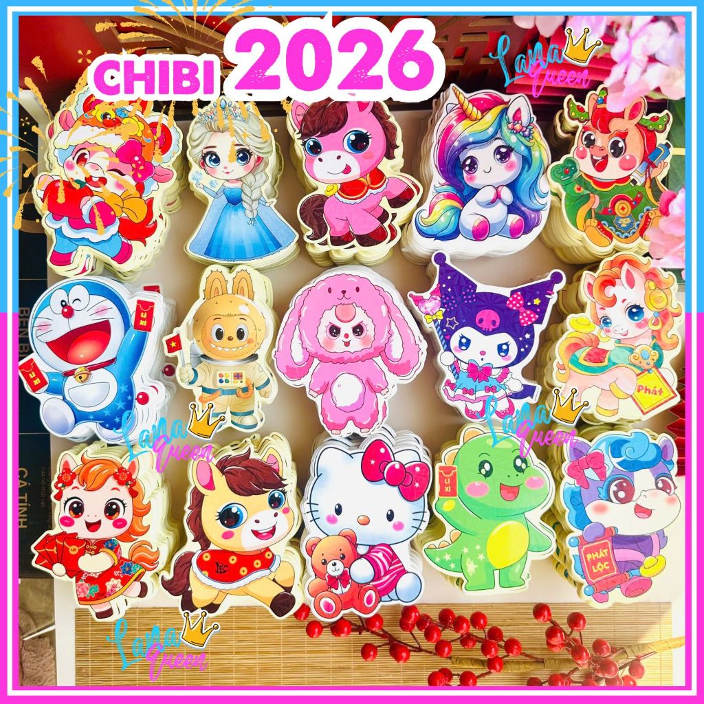  Combo 50 bao lì xì chibi chi bi Ngựa hoạt hình Labubu Capybara phản quang Tết Bính Ngọ 2026 mẫu mới đẹp dễ thương 