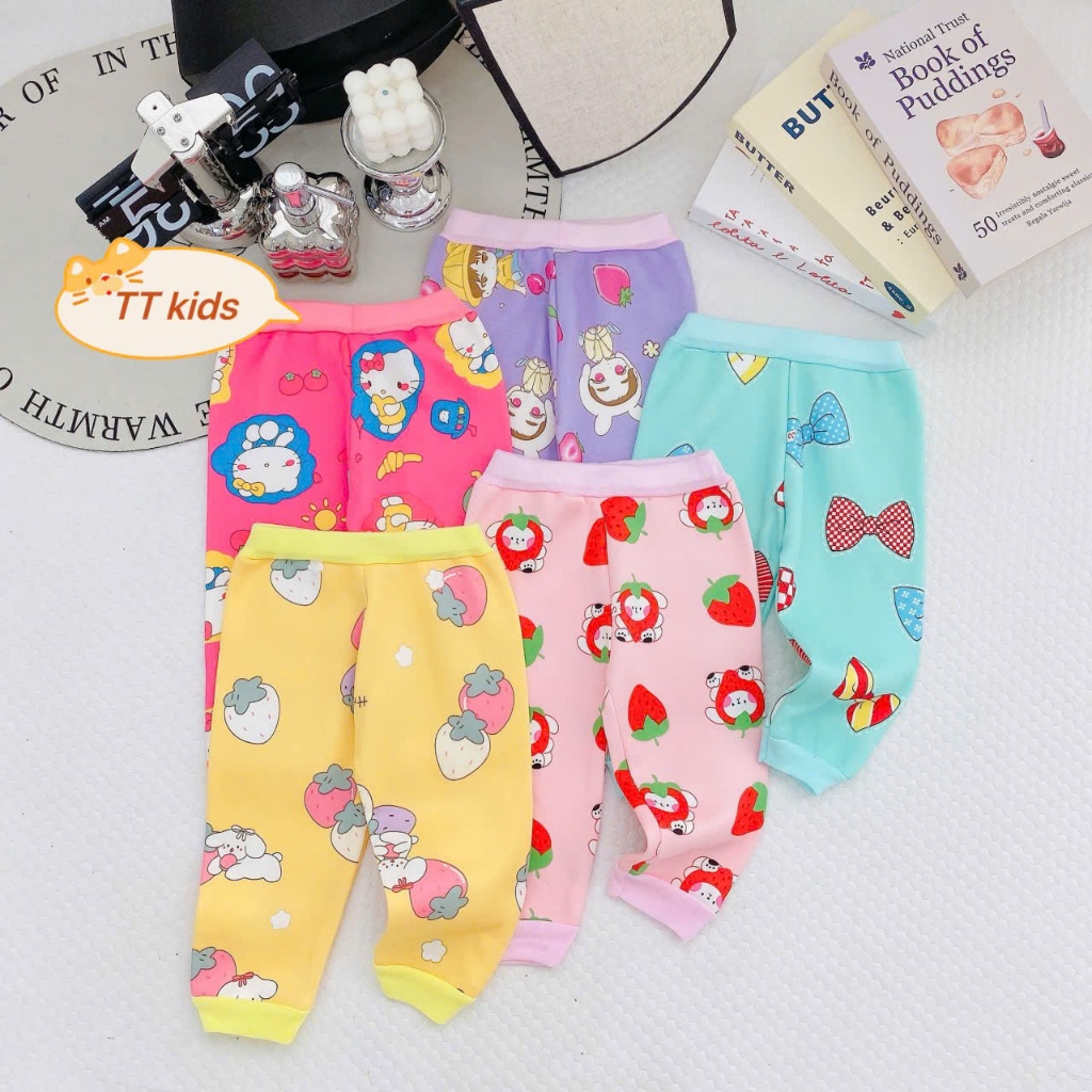 Combo 4 quần dài NỈ BÔNG cho bé mềm mịn ấm áp, họa tiết đáng yêu cute size 3-13kg