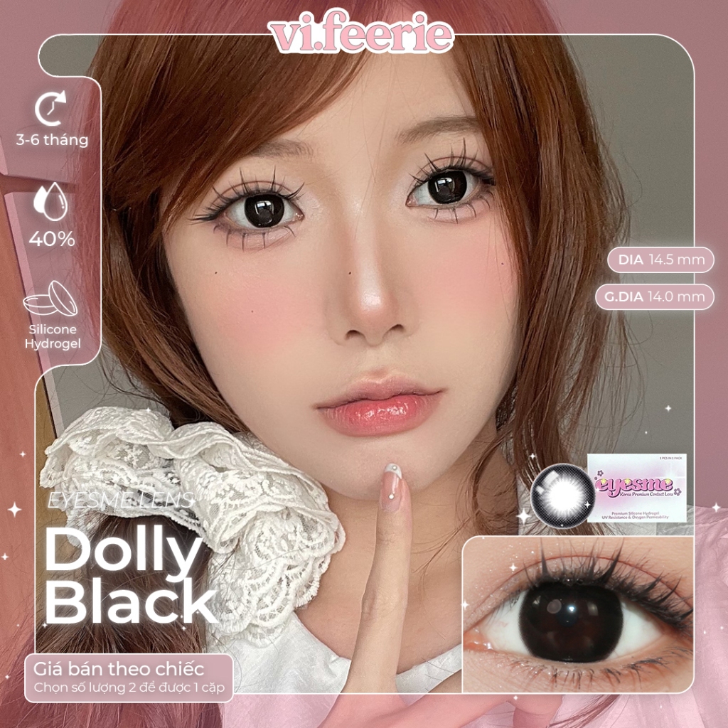 (EYESME) Kính áp tròng (lens) 3-6 tháng đen giãn tròng DOLLY BLACK Lens - VF Lens