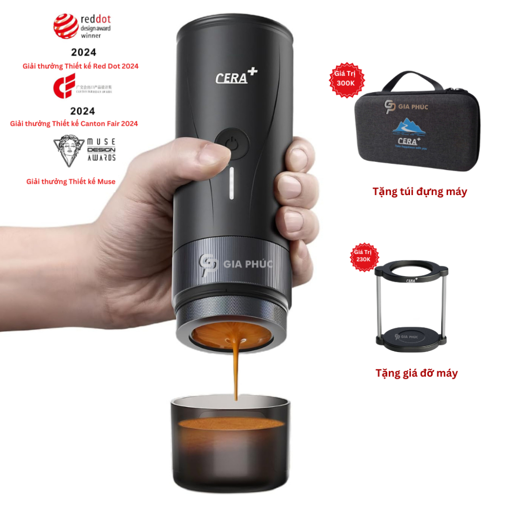 Máy pha cà phê điện Espresso cầm tay PCM04 Pro |  CERA+ | Rổ 51mm | 20bar | chế độ Ủ cà phê |  đun s