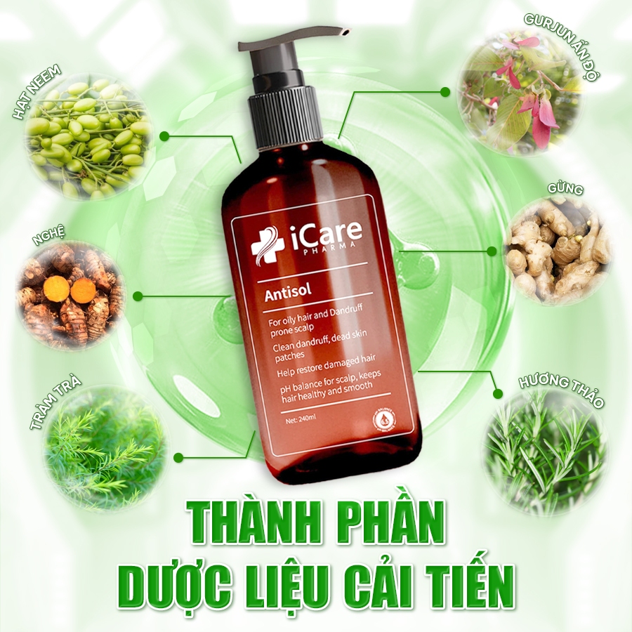 Dầu Gội iCare Pharma Giảm Gàu, Nấm Cho Nam Nữ Ngăn Ngừa Gàu Nhờn Ngứa Da Dầu | Dầu Gội Antisol