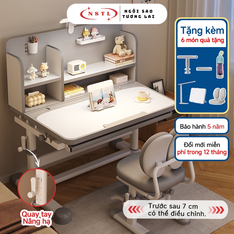 Bàn Ghế Học Sinh Chống Gù A16 NSTL Thiết Kế Công Thái Học, Điều Chỉnh Độ Cao, Tặng Combo 6 Món