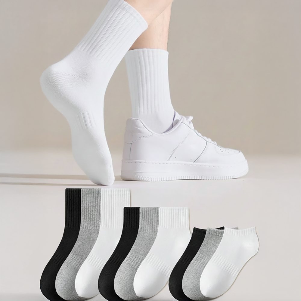 [ SET 10 ĐÔI ] Tất Cotton Trơn Unisex Cổ Cao/Cổ Lửng/Cổ Thấp 3 Màu Trắng Đen Xám Thể Thao Công Sở Thời Trang