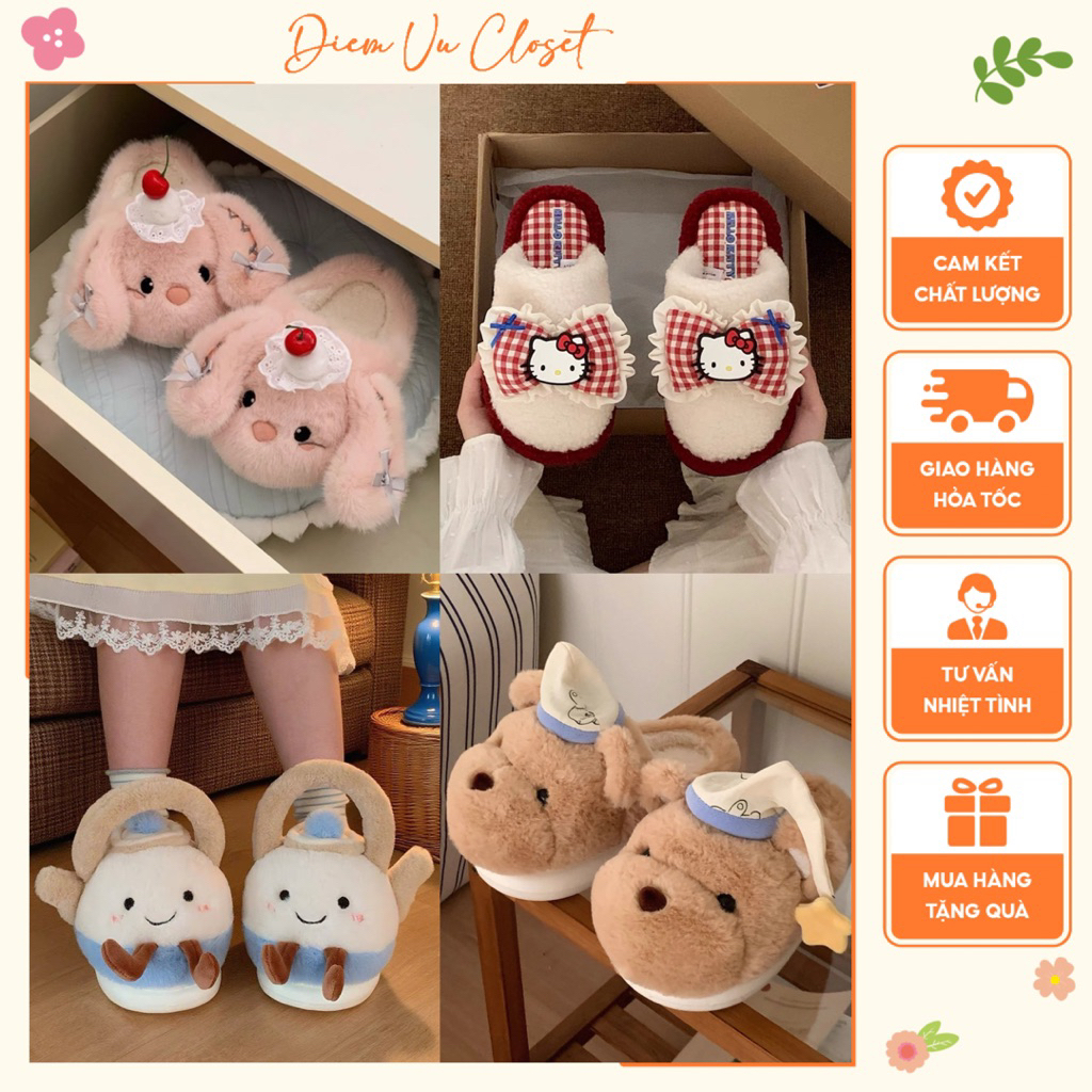 (CÓ SẴN) Dép bông chống trượt đi trong nhà hình thú cute, dép bông giữ ấm dễ thương