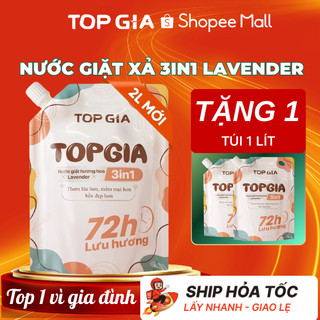   1 TẶNG 1  Nước giặt xả sắc hương Top Gia 3in1 túi 2L hương lavender làm sạch khuẩn lưu hương 72H 