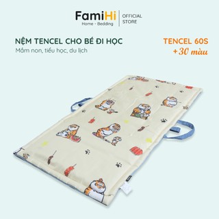 Nệm đi học lụa tencel 60S cho bé trai bé gái FamiHi cao cấp, họa tiết trẻ em đẹp.