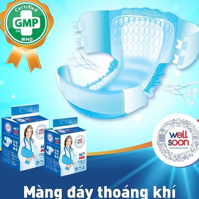 COMBO 2 GÓI Tã - Bỉm dán người lớn Well Soon - Bỉm người già ĐỦ SIZE 3 miếng và 10 MIẾNG
