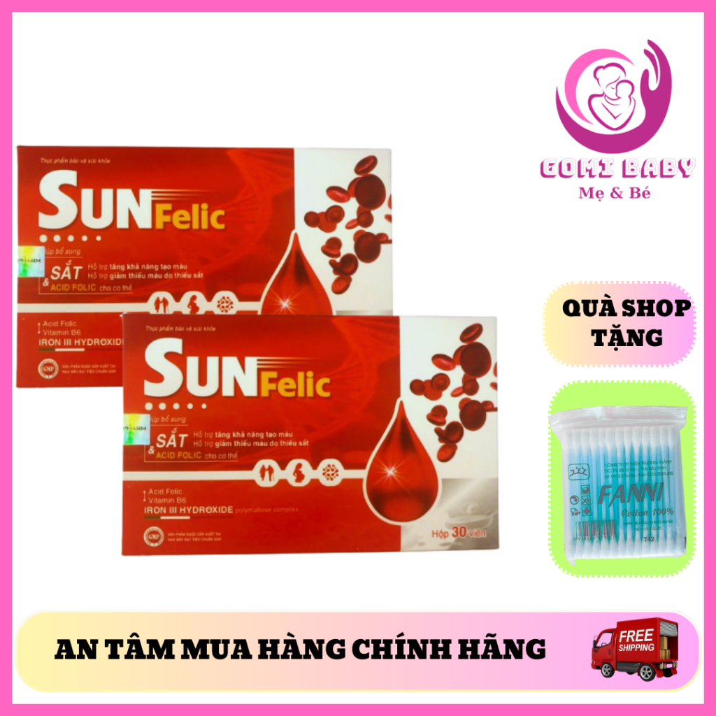 [CHÍNH HÃNG] Bổ sung sắt và acid folic cho cơ thể SUN Felic Ecosun hộp 30 viên